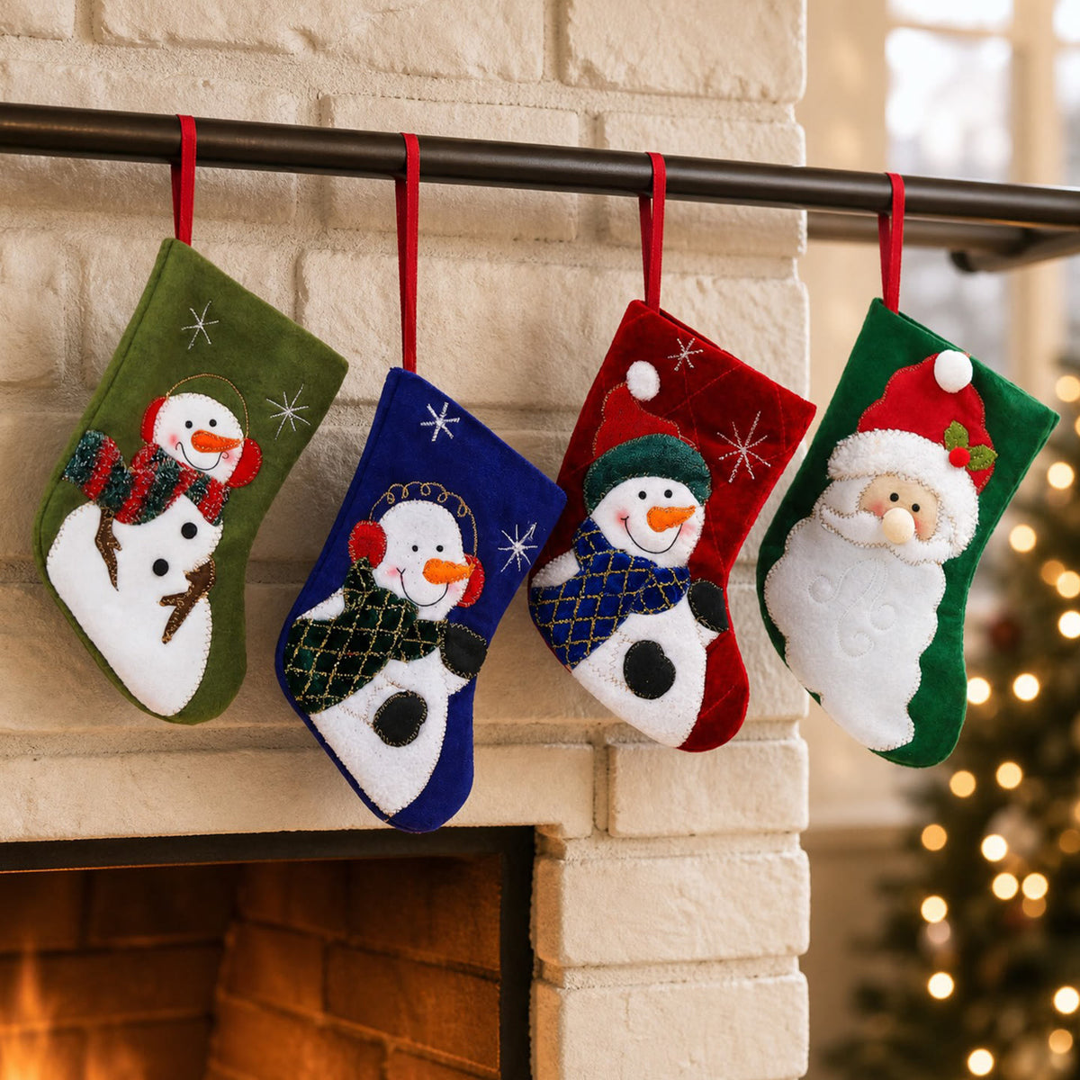 Pack of 4 mini Christmas stocking ornaments for tree or wall hanging