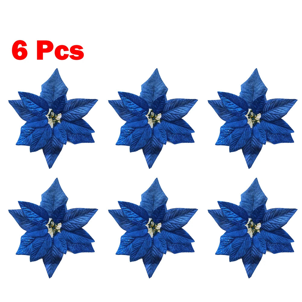 Glitter Poinsettia Flowers Pack of 6 detail 1