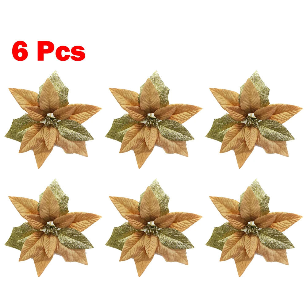 Glitter Poinsettia Flowers Pack of 6 detail 2