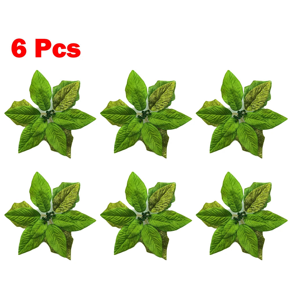Glitter Poinsettia Flowers Pack of 6 detail 3