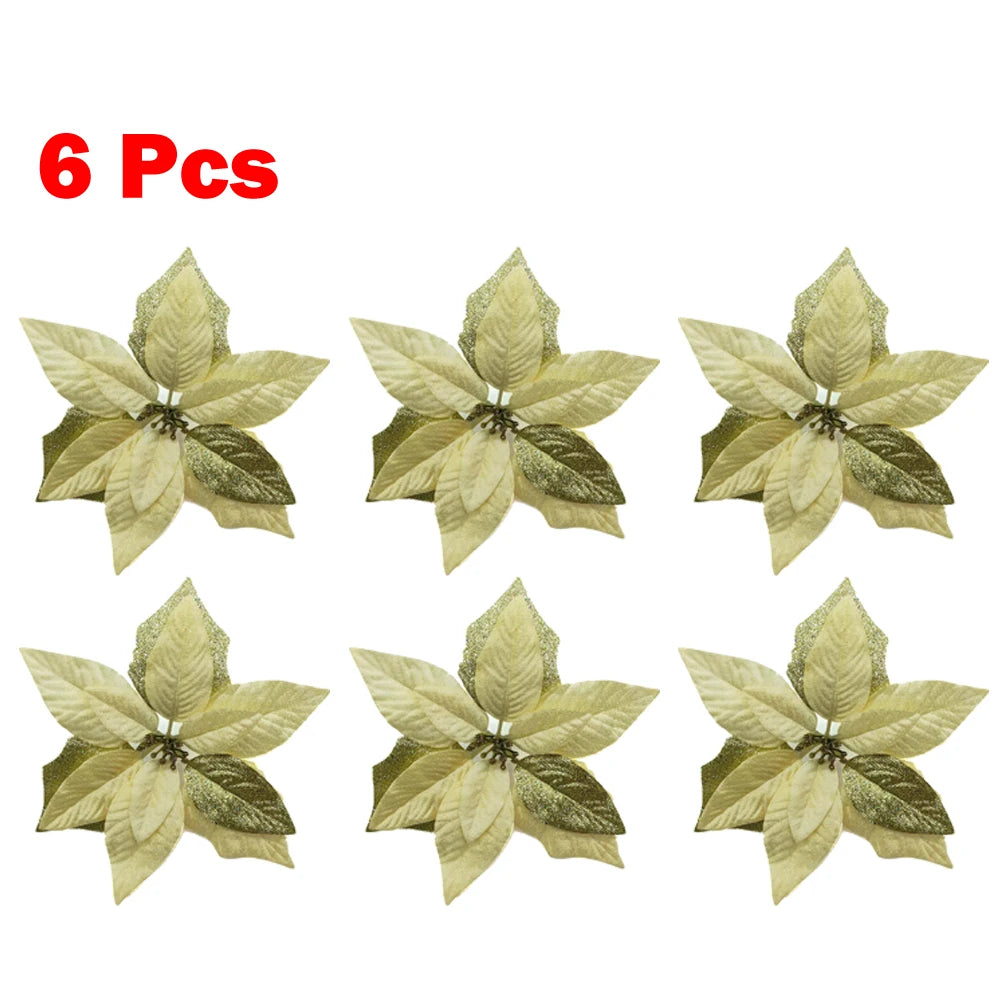 Glitter Poinsettia Flowers Pack of 6 detail 5