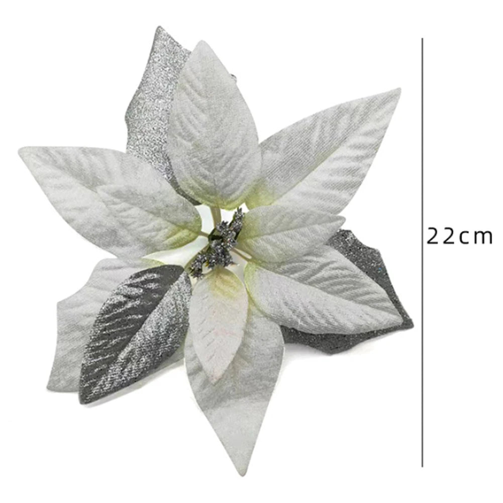 Glitter Poinsettia Flowers Pack of 6 detail 6